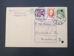 CSSR 1925 Ganzsache Mit 2 Zusatzfrankaturen Physikalisches Heilinstitut Bratislava - Rudolstadt In Thüringen - Storia Postale