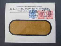 Österreich 1921 Wappenzeichnung Nr. 315 Mit Perfin / Firmenlochung MiF Mit Nr. 317 Vereinigte Drogen Großhandlung Wien - Storia Postale