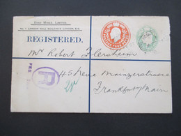 GB 1907 Ganzsachenumschlag Registered Letter Rand Mines Limited No. 1 London Wall Buildings Stempel R Fee Paid - Storia Postale