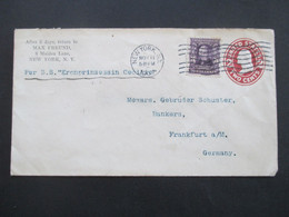 USA 1907 Ganzsachen Umschlag Mit Zusatzfrankatur Nr. 140 Andrew Jackson Per SS Kronprinzessin Cecilie Schiffspost - Covers & Documents