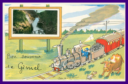 Illustration JEAN DE PREISSAC - Fantaisie Montage - " Bon Souvenir De GIMEL " - Train - Vache - Chien - Preissac