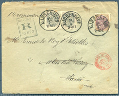 1884 Denmark 56 øre Rate ( 50 øre + Pair Of 3 øre) Registered Cover Copenhagen - Paris France - Covers & Documents