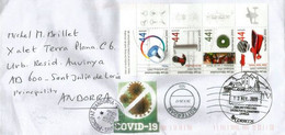 Lettre Des Pays-Bas, Arrivée Andorra Pendant Lockdown Coronavirus, Avec Vignette Prevention Virus + Timbres à Date Local - Cartas