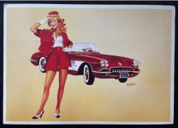 ► AUTOMOBILE  - Corvette & Pin-Up Groom 1950s - Publicité Reproduction D'après A Laurent - Pin-Ups