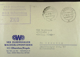 Fern-Brief Mit ZKD-Kastenstempel "VEB Olbernhauer Wachsblumenfabrik 933 Olbernhau" 7.4.65 An VEB Deutrans Dresden - Briefe U. Dokumente