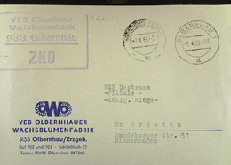 Fern-Brief Mit ZKD-Kastenstempel "VEB Olbernhauer Wachsblumenfabrik 933 Olbernhau" 7.4.65 An VEB Deutrans Dresden - Covers & Documents