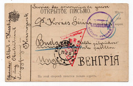 1916. WWI RUSSIA, POW CAMP TO HUNGARY, KRASNOJARSK MILITARY CENSOR, MILITARY POST - Covers & Documents
