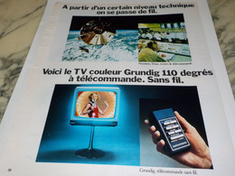 ANCIENNE  PUBLICITE TV COULEUR TELECOMMANDE SANS FIL DE GRUNDIG 1974 - Fernsehgeräte