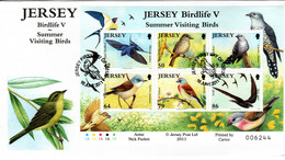 JERSEY, FDC, Summer Visiting Birds   /  Lettre De Première Jour, Oiseaux Migrateurs, 2011  Birdlife V - Songbirds & Tree Dwellers