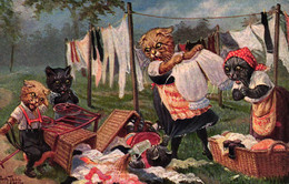 Katze, Katzen Beim Wäsche Aufhängen, Sign. Arthur Thiele - Thiele, Arthur