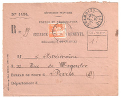 CRAMOISY Oise Recouvrement Formule 1494 Entière Yv 286 1F Paix Orange Utilisé Pour Taxe Ob 27 2 1936 - Lettres & Documents