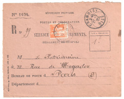 CRAMOISY Oise Recouvrement Formule 1494 Entière Yv 286 1F Paix Orange Utilisé Pour Taxe Ob 27 2 1936 - Storia Postale