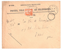 BEAUVAIS  RECOUVREMENT  Oise  Formule 819 Entière Yv 286 1F Paix Orange Utilisé Pour Taxe Ob 17 1 1936 - Covers & Documents