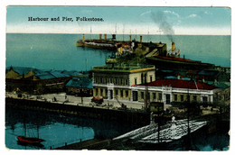 Ref 1431  -  1928 Postcard - Harbour Pier & Steamships - Folkestone Kent - Folkestone