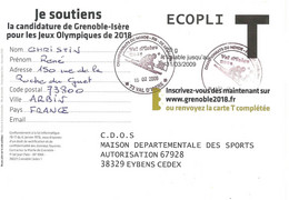 2009 Candidature De Grenoble Aux Jeux Olympiques D'Hiver De 2018: Entier Postal - Winter 2018: Pyeongchang