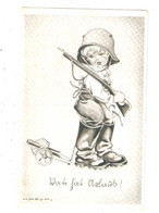 CPA Illustration HILLA PEYK Enfant En Uniforme De Soldat Allemand Tenant Un Fusil Et Tirant Un Petit Canon Légende ??? - Peyk, Hilla