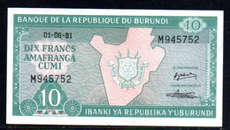 550-Burundi Billet De 10 Francs 1981 M945 - Burundi