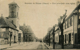 Rhinau * Souvenir De La Commune * Rue Principale Avec église * Tramway Tram - Sonstige & Ohne Zuordnung