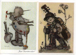 2 CPM   ILLUSTRATEUR  B. HUMMEL      -   DERKUNSTMALEN  -   VIOLONCELLISTE +  PEINTRE ET SA PALETTE - Hummel