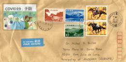Covid19 Japan, Lettre Envoyée Andorra Pendant épidémie Coronavirus, Avec Vignette Prévention Virus, Et Timbre à Date - Covers & Documents