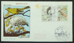 5 FDC Monaco, Protection Des Oiseaux, Rossignol, Bergeronnette, Effraie, Chardonneret, Bec Croisé (Protection Of Birds) - Passereaux
