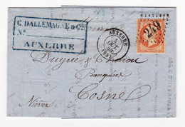 Lettre 1865 Auxerre Yonne Dallemagne Cosne Cours Sur Loire Nièvre Banque Napoléon 40 Centimes - 1862 Napoleone III
