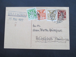 CSSR 1922 Ganzsache Mit 3 Zusatzfrankaturen Böhmisch Leipa Absender Dr. F.H. Wenzel Nach Rudolstadt Thüringen - Briefe U. Dokumente