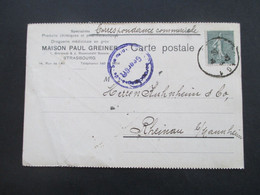 Frankreich / DR Elsass Firmen PK Maison Paul Greiner Strasbourg Mit Zensurstempel Geprüft Und Controle - Lettres & Documents