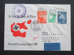 3.Reich Hitler / Hakenkreuz 1938 Propaganda Umschlag Volksabtimmung 10. April 1938 Mit Flugpost MiF Marken Österreich - Cartas