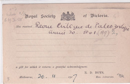 AUSTRALIA - 1917 - CP ENTIER POSTAL Avec REPIQUAGE PRIVEE De La ROYAL SOCIETY OF VICTORIA + CENSURE MELBOURNE => PARIS - Interi Postali