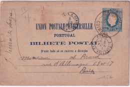 PORTUGAL - 1885 - CP ENTIER POSTAL De COIMBRA => PARIS - Postal Stationery