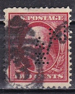 United States, 1908/09 - 2c Washington, Perfin - Nr.332 Usato° - Zähnungen (Perfins)