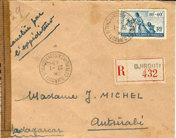 27-1-45 - Env. RECC. De DJUBOUTI Pour Madagascar Affr. Colonies Françaises N° 66  10 F + 40 F  Avec Contrôle Postal - Covers & Documents