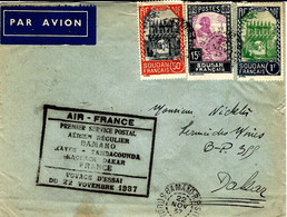22 Nov. 1937- 1er Vol BAMAKO-KAYES-TAMBACOUNDA -KAOLACK- DAKAR   FRANCE  Escale De Dakar - Storia Postale
