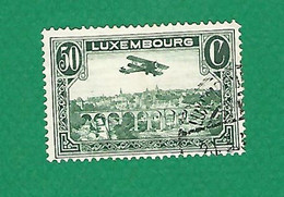 LUXEMBOURG POSTE AÉRIENNE 1931 / 1933 N° 1 VUE DE LA VILLE LUXEMBOURG 50 C VERT OBLITÉRÉ  CHARNIÈRE  LUXEMBOURG - Usados