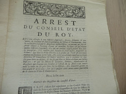 Arrest Du Conseil D'état Du Roi 23/07/1726 Octrois - Gesetze & Erlasse