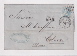 BELGIQUE - 1872 - LETTRE De ANVERS STATION => COLMAR (ALSACE ALLEMANDE) - 1869-1883 Leopoldo II