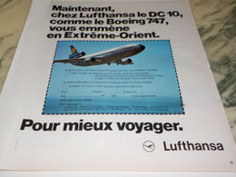 ANCIENNE PUBLICITE VOYAGE BOEING 747 AVEC LUFTHANSA 1974 - Publicités
