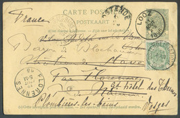 EP Carte 5c. Obl Sc LOOZ Du 11 Août 1896 Vers Châteaude Stave à Florennes (biffé 12/08) Et Renvoi Vers Ostende (à Nouvea - Tarjetas 1871-1909