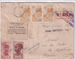 SENEGAL / AOF - 1947 - ENVELOPPE De COLIS RECOMMANDE De THIES Avec CONTROLE DOUANES => MOULINS SUR ALLIER - Cartas & Documentos