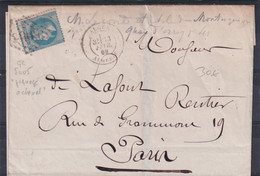 PRECURSEUR ALGERIE - 1869 - EMPIRE LAURE VARIETE PIQUAGE DECALE Sur LETTRE De ALGER => PARIS - 1863-1870 Napoléon III Lauré