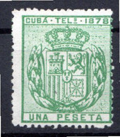 CUBA - (Occupation Espagnole) - 1878 - Télégraphe - N° 42 - 1 P. Vert-jaune - (Armoiries) - Télégraphes