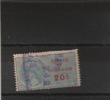 Fiscaux - Timbre Fiscal - Alsace Lorraine 1919 20c - Fiscale Zegels