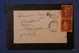 H9 GRANDE BRETAGNE BELLE LETTRE 1866 NOTTINGHAM + PAIRE VERTICALE ONE PENNY+AFFRANCH INTERESSANT - Briefe U. Dokumente