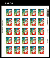 GREAT BRITAIN 2012 Christmas 1st Bird Santa Claus Barcode COMPLETE SHEET:25 Stamps ERROR:Intact Matrix GB - Variedades, Errores & Curiosidades