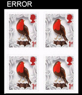 GREAT BRITAIN 2016 Christmas Bird Robin 1st 4-BLOCK ERROR:Intact Matrix GB - Errors, Freaks & Oddities (EFOs