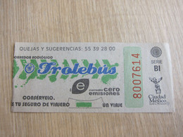 Mexico Trolebus Paper Ticket - Monde