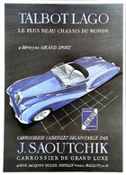 ► Publicité AUTOMOBILE  Cabriolet TALBOT LAGO Grand Sport à Neuilly Sur Seine  - Reproduction  Affiche - Publicidad