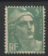 N° 809 GANDON 5Fr Vert Clair Avec VARIETE TACHE BLANCHE Dans Le "R" De "RF". Neuf * (MH). TB - Unused Stamps