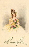 Hannes PETERSON * CPA Illustrateur * N°2069 * Bonne Fête * Femme Fleurs Roses Robe Mode Coiffure - Petersen, Hannes